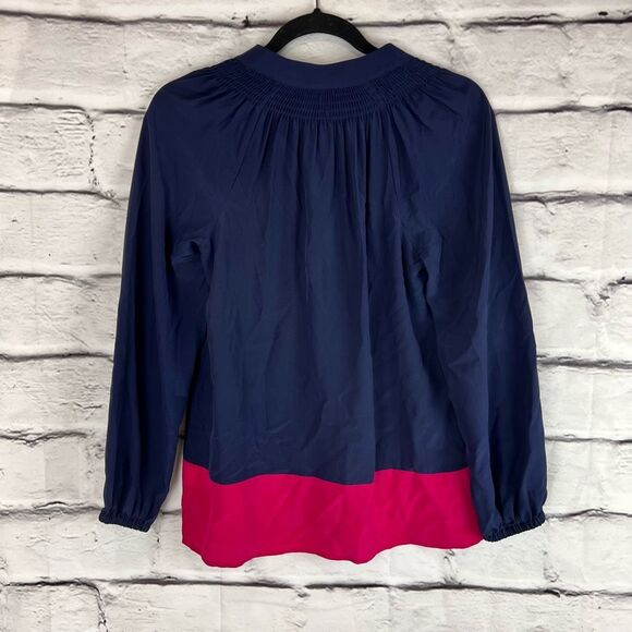 Lilly Pulitzer Women's XS Colorblock Silk Blouse Navy/Pink Long Sleeve - Picture 7 of 7